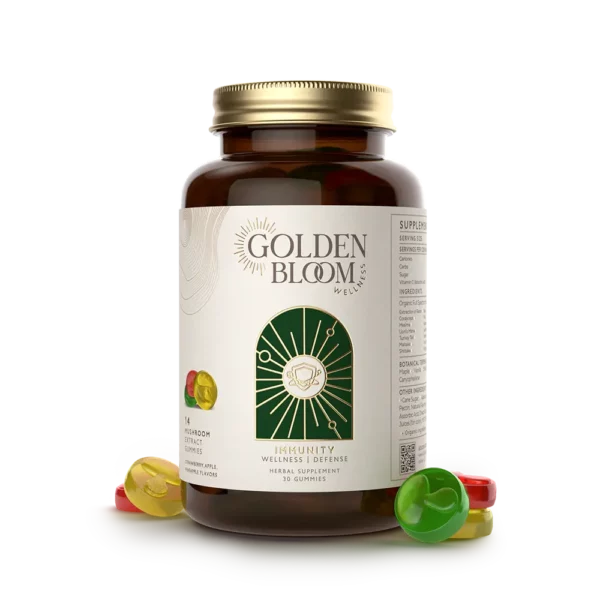 Golden Bloom Immunity Jar with Gummies image being displayed